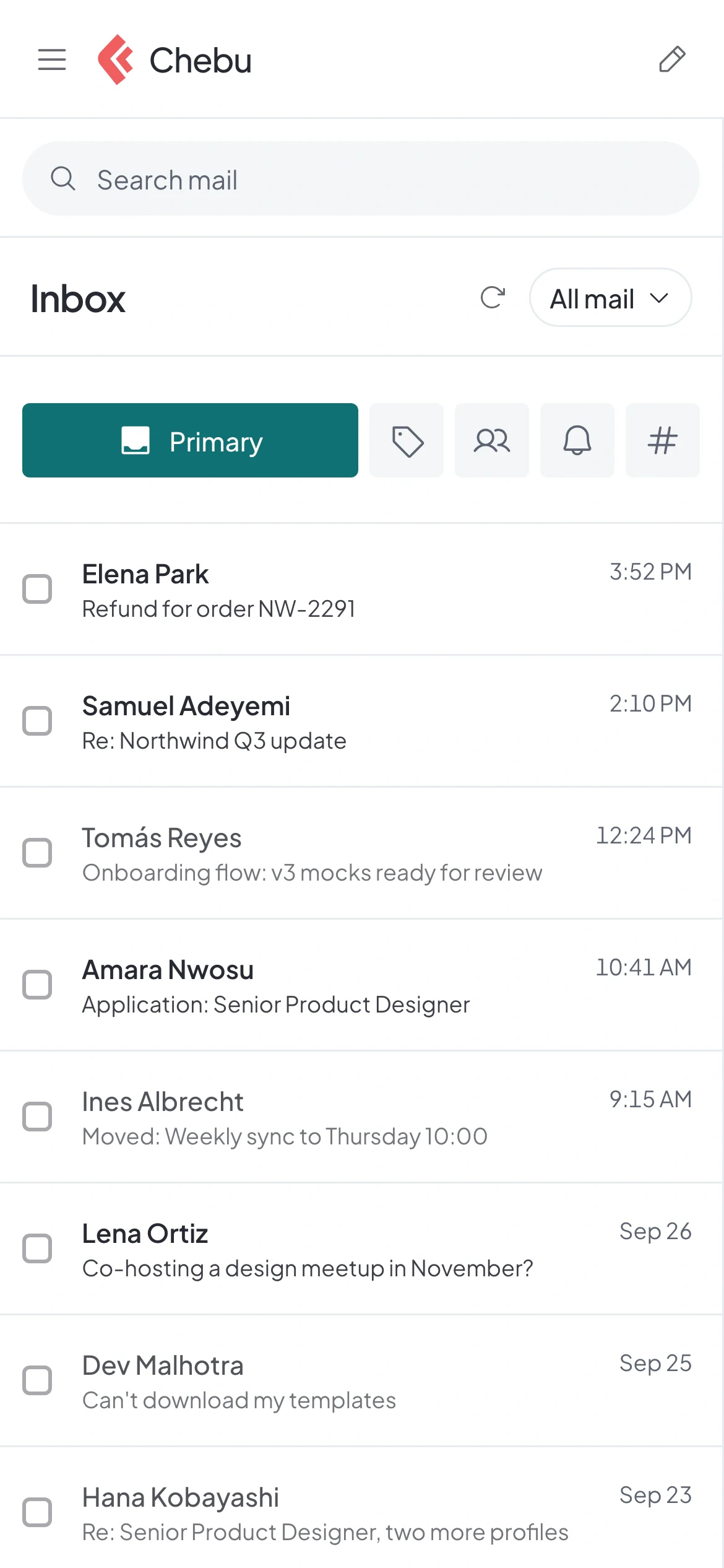 Chebu inbox on a phone